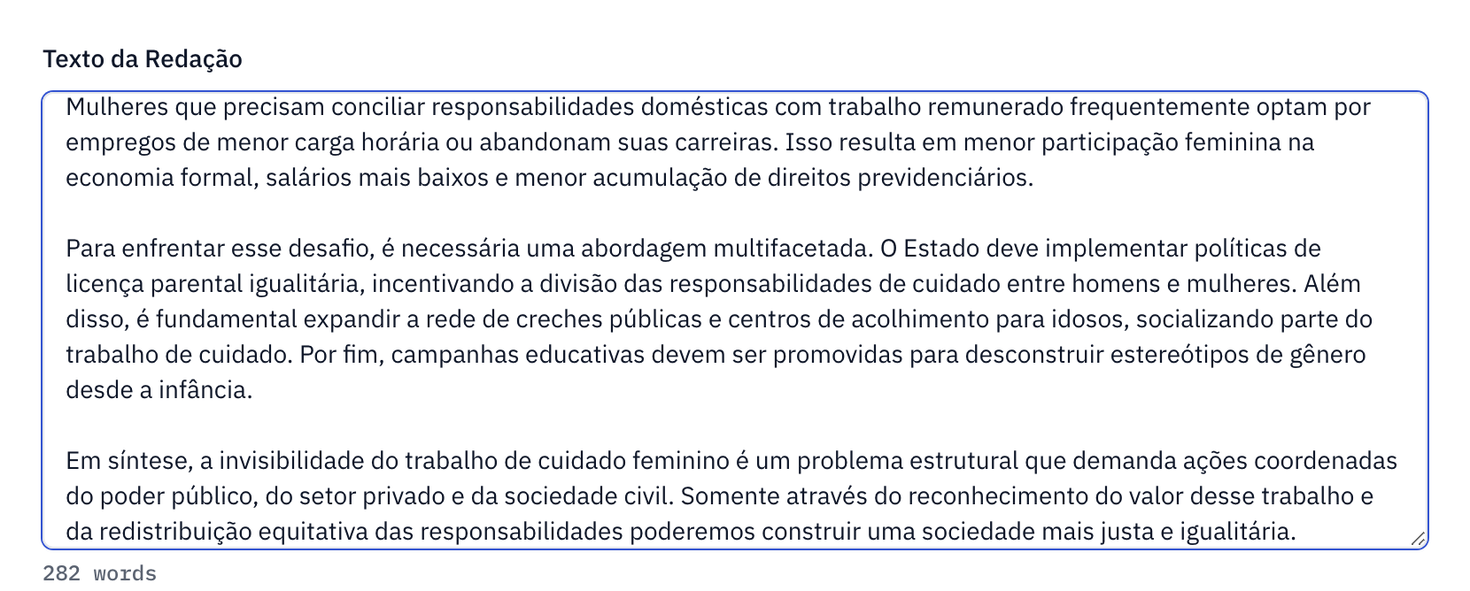 Cole o texto da redação