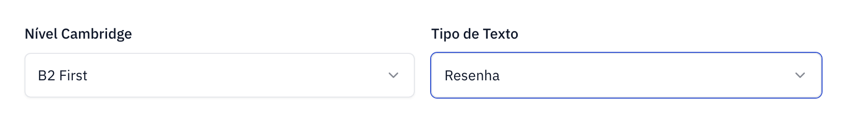 Escolha o nível e o tipo de texto