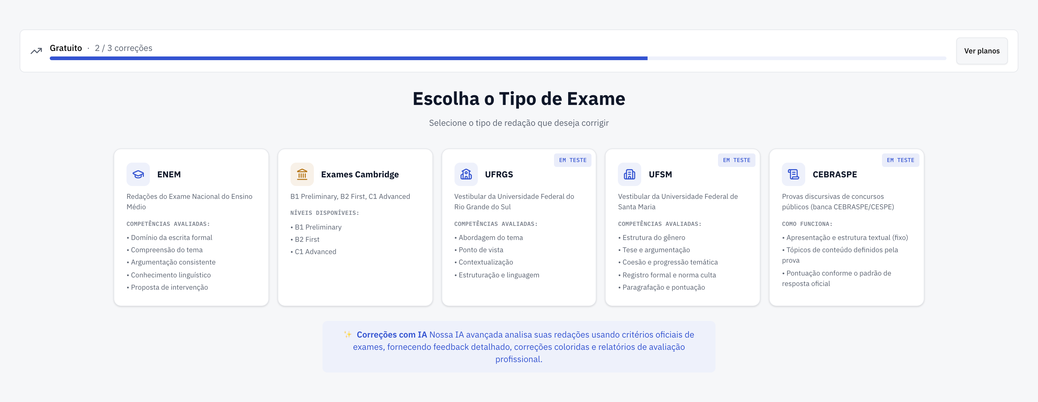Escolha o exame